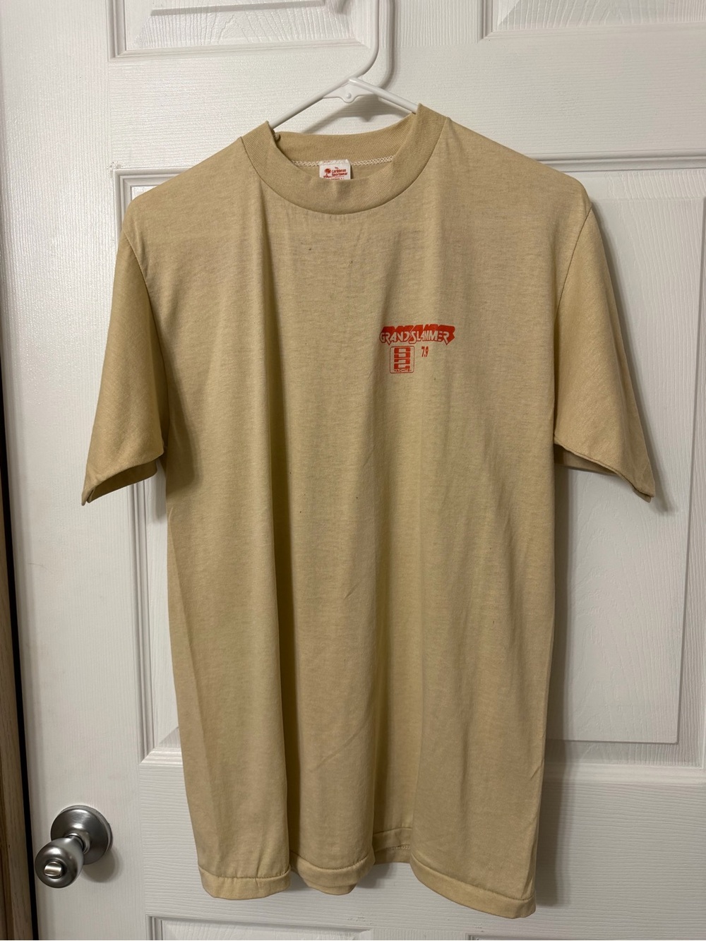 Grand Slam Tan Short Sleeve Tee with Red Chest Logo